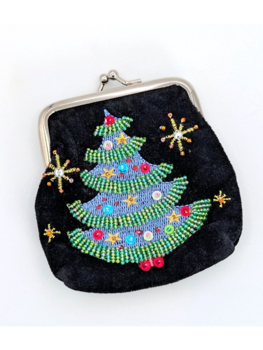 Vendula London Christmas Tree Beaded Coin Purse Clasp Black Velvet